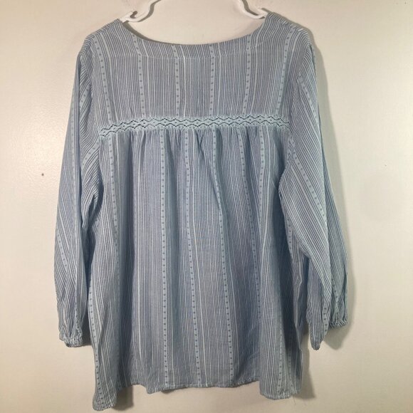 Womens New Directions Boho Striped Tunic Tie Neck Long Sleeve XL Blue Cotton Lyo - Picture 2 of 9